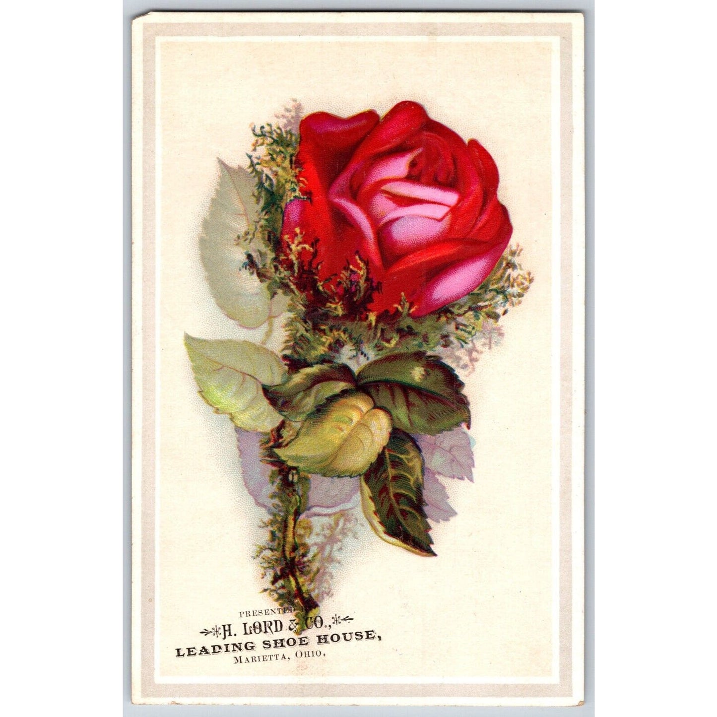H. Lord & Co Marietta, OH Victorian Trade Card - "Leading Shoe House"