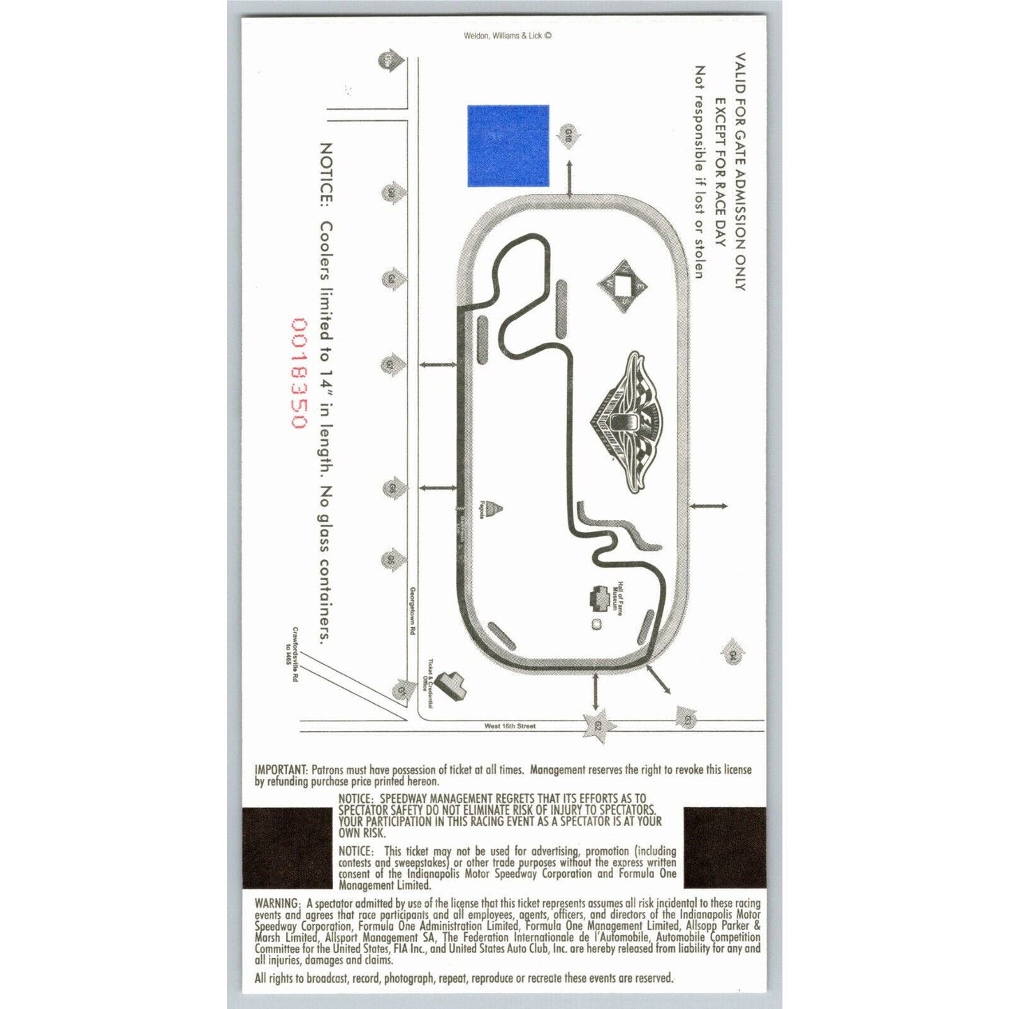 2001 Indianapolis Formula One Grand Prix Racing Fri Sat Comp Ticket #1127