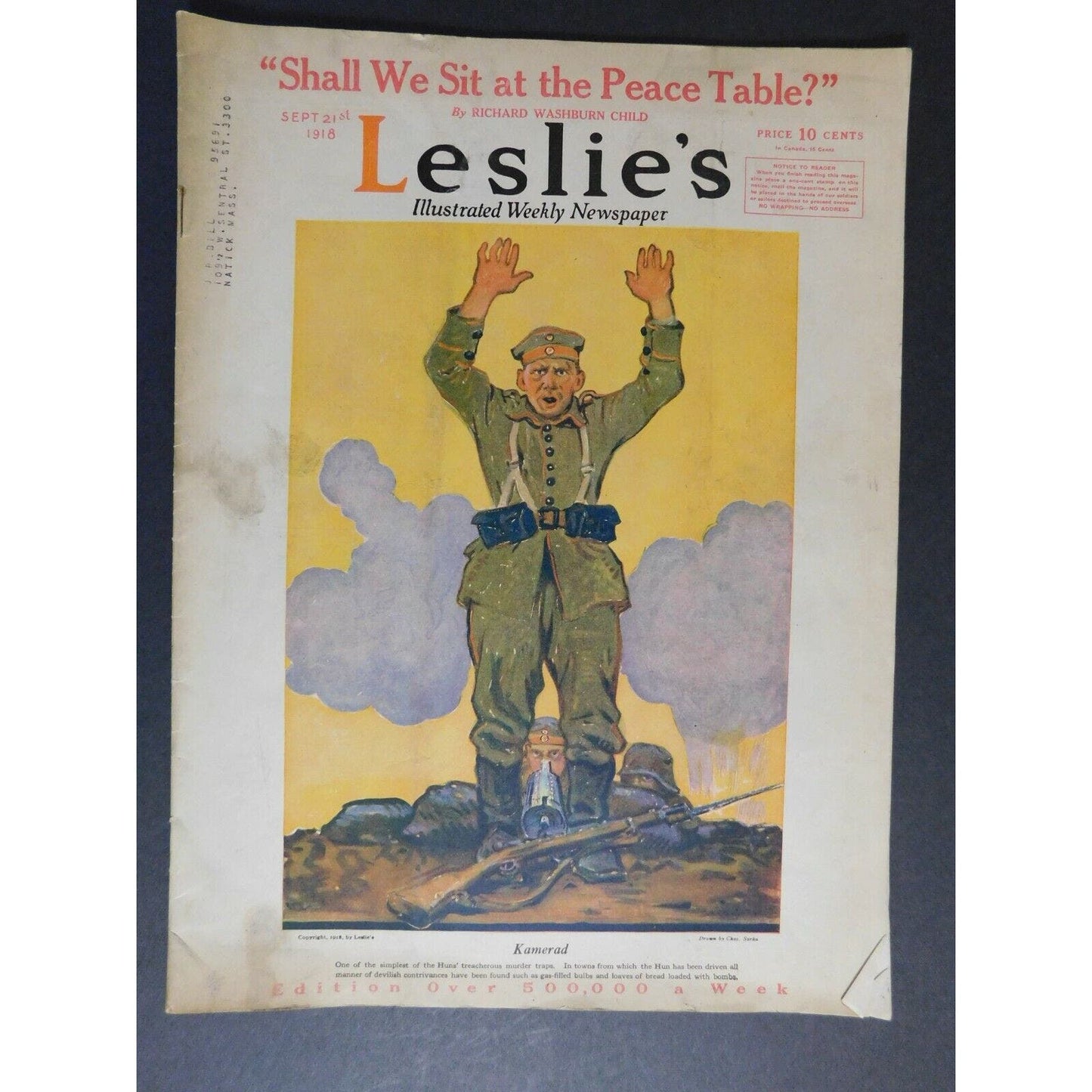 WWI Era Sept 21 1918 Leslie's "Shall We Sit at the Peace Table?" 28 pgs.