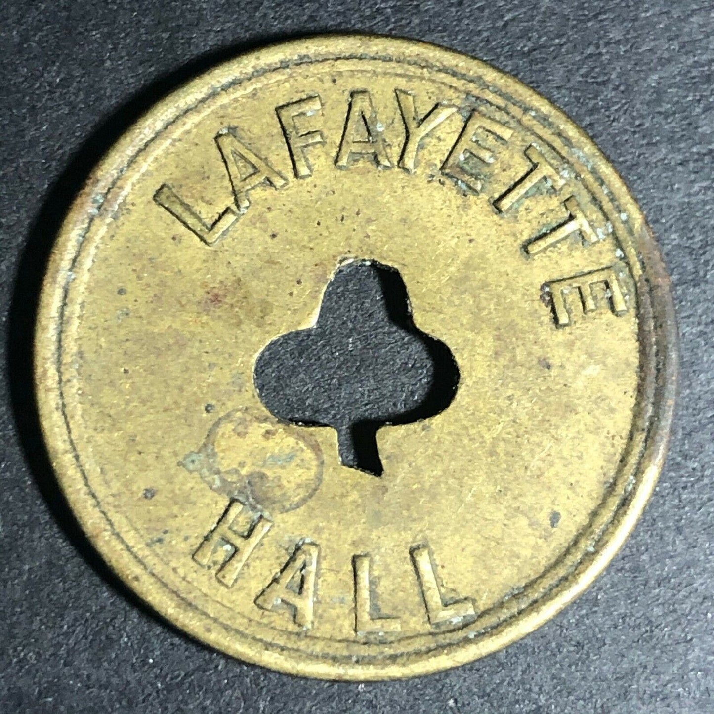 24.5mm Brass Lafayette Hall (Saloon Sacramento, CA) Token Clover Shamrock (#5)