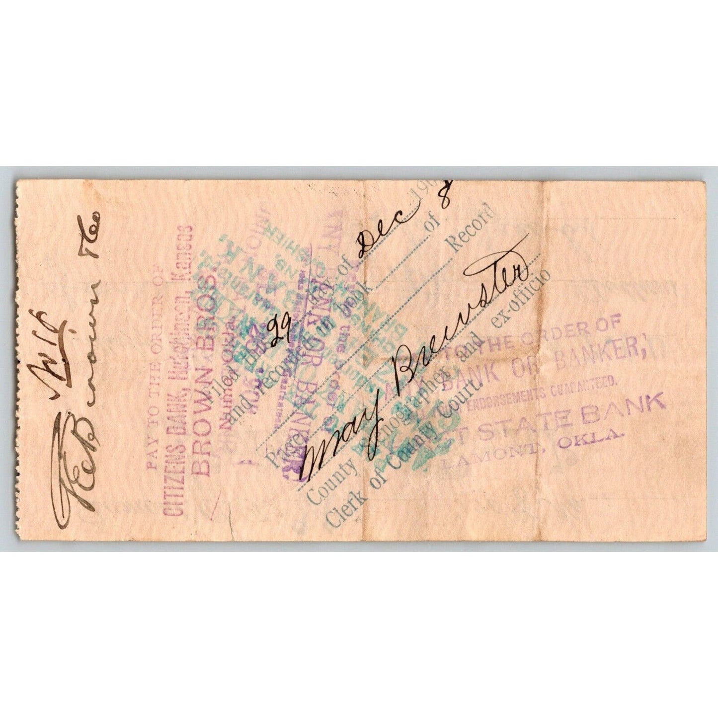 Lamont, Oklahoma 1908 "Citizens Bank" Check - Scarce