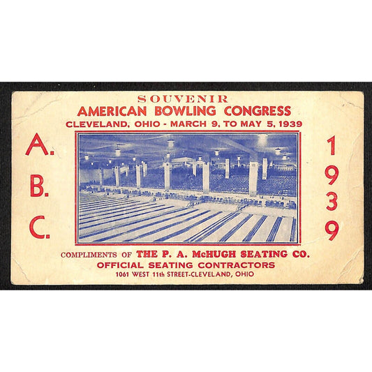 American Bowling Congress Cleveland, OH P.A. McHugh A.B.C. 1939 Advertising Card