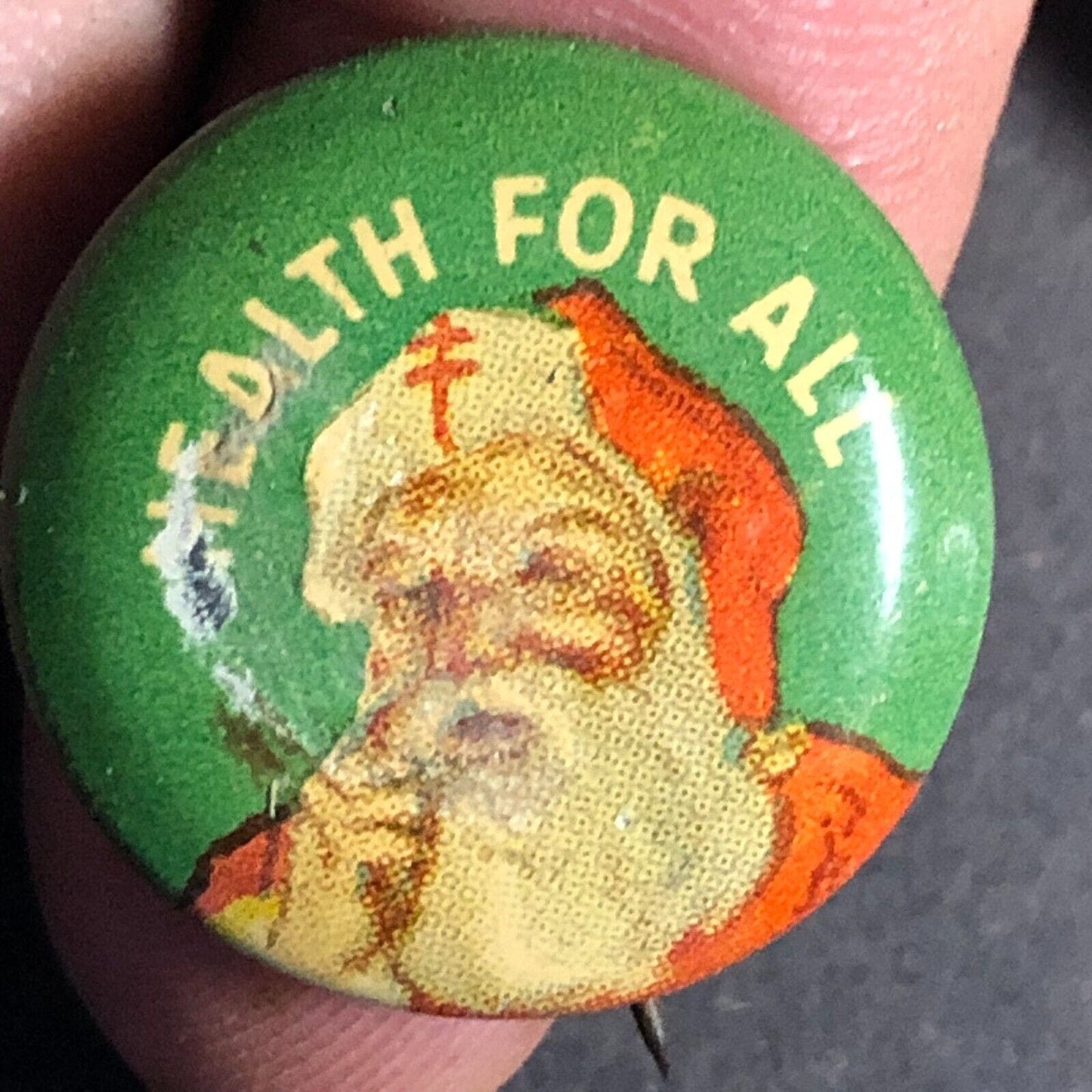 National Tuberculous Assoc. Santa Sm.Celluloid Steel Pinback Button c1930's-40's