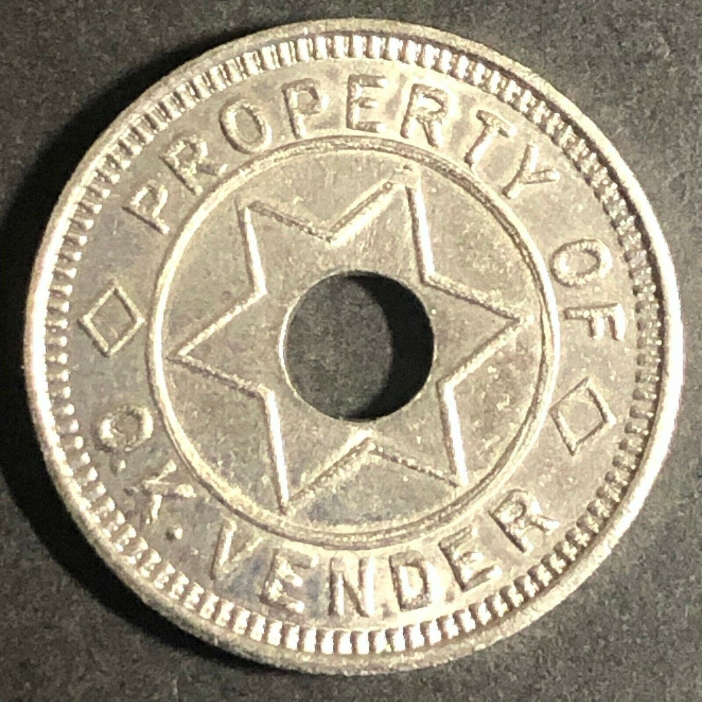 Vintage 21mm Plated Brass "O.K. Vender Loaned for Amusement" Donut Token