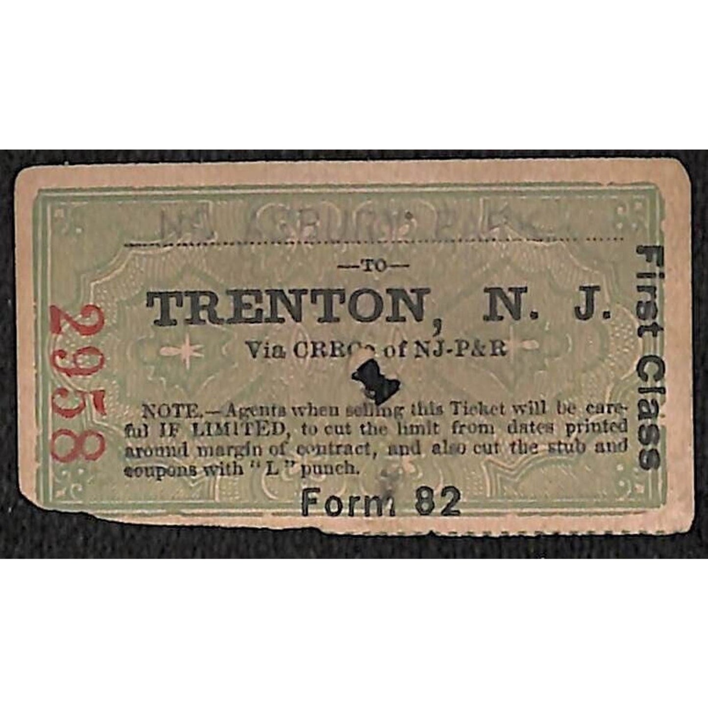 New York & Long Branch Railroad 1896 Ticket North Asbury Park Trenton #2958