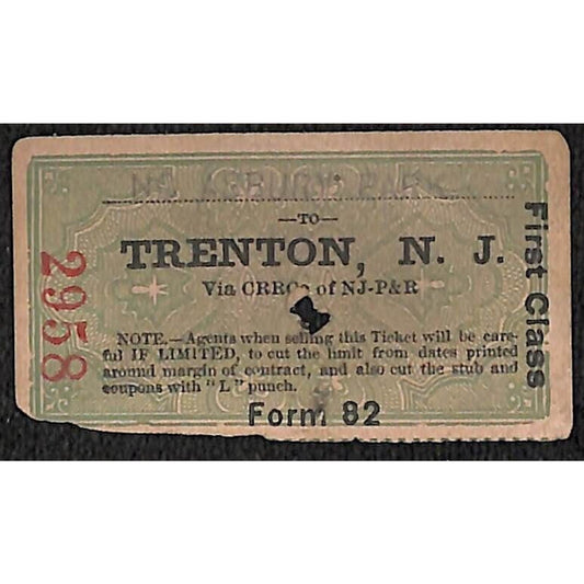 New York & Long Branch Railroad 1896 Ticket North Asbury Park Trenton #2958