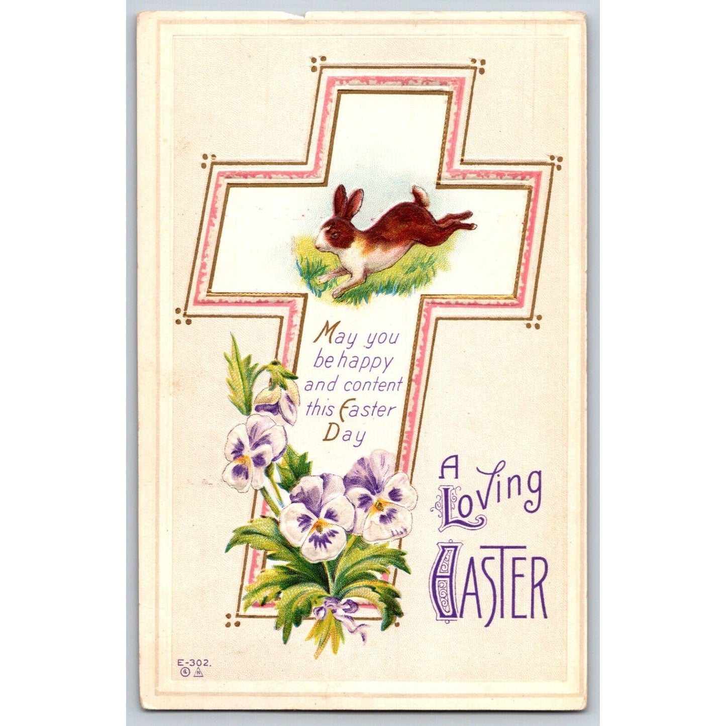 1915 Easter Postcard Cross Bunny Embossed w/ Panama Pacific Expo PIPE PM