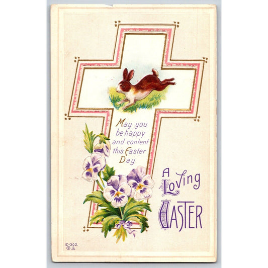 1915 Easter Postcard Cross Bunny Embossed w/ Panama Pacific Expo PIPE PM
