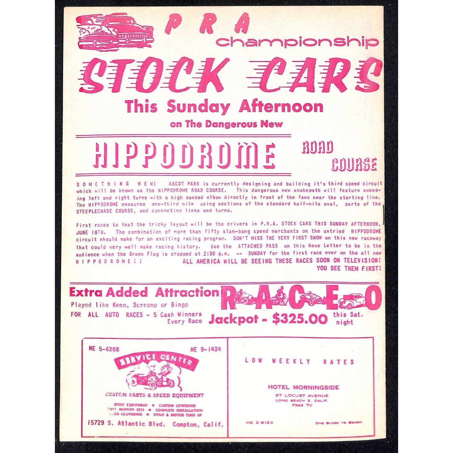 Scarce Jun 16 1961 Auto Racing CRA Big Car Program Ascot Gardena, CA 12pp