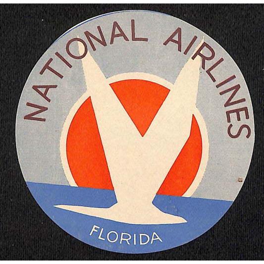 National Airlines Florida (No Gum) Label c1940's-50's w/ Sunset VGC