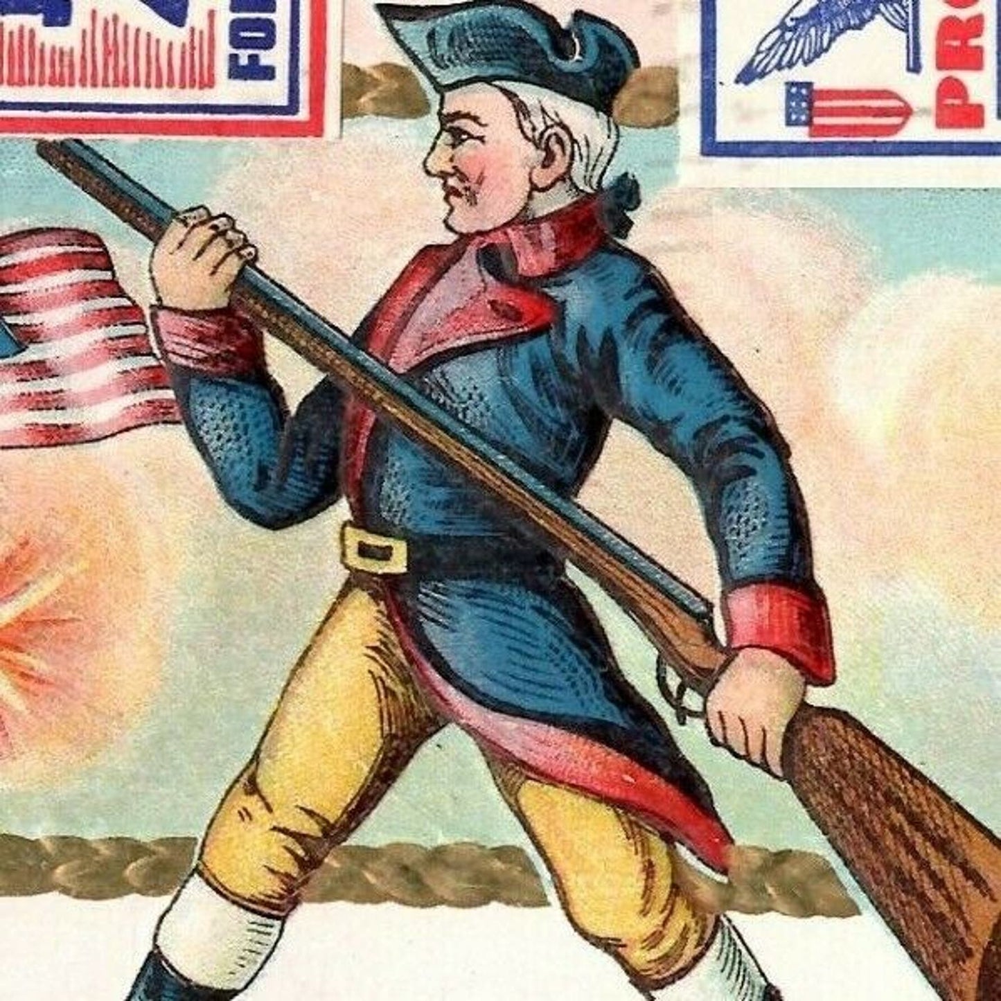 Vintage US Flag Eagle Stars Soldier Patriotic Postcard 1945 Embossed Gilt