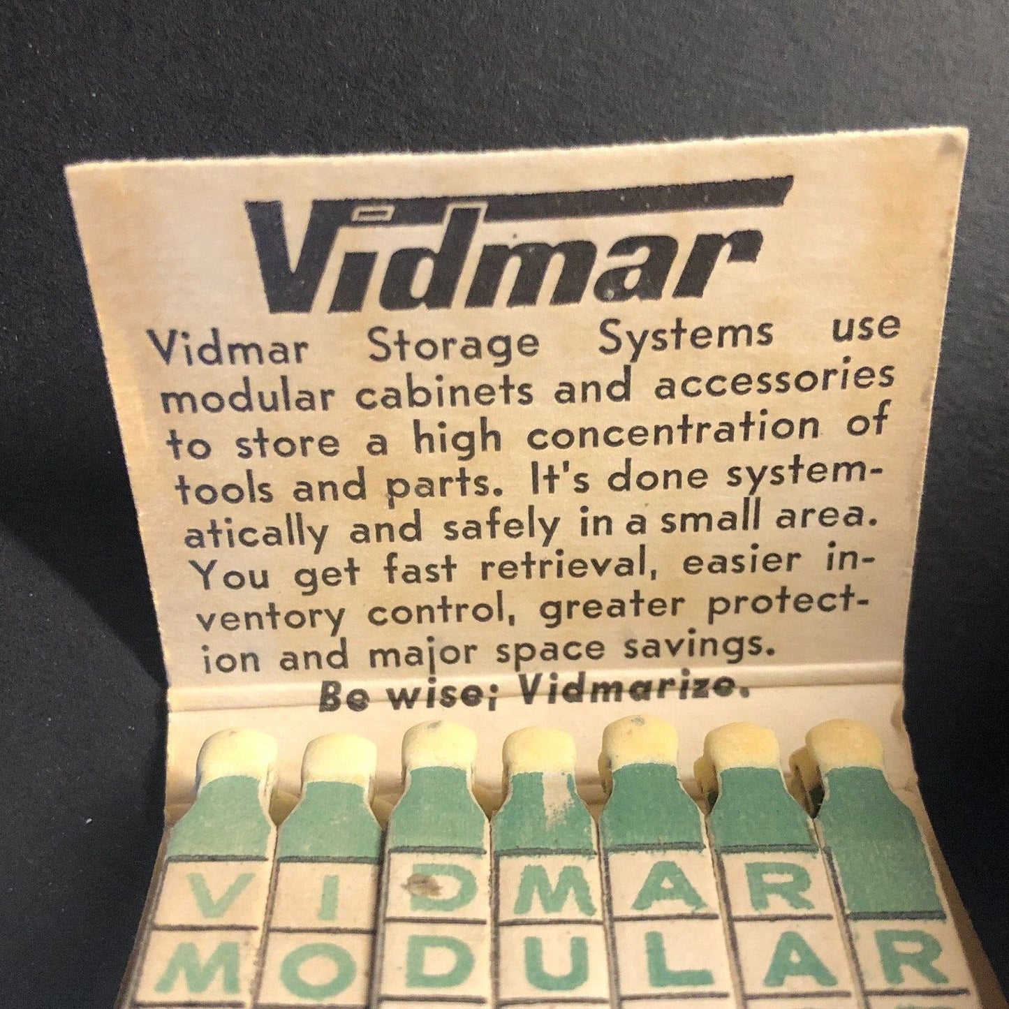 Vidmar Modular Storage Williamsport Vintage FEATURE Full Matchbook c1964-73 VGC