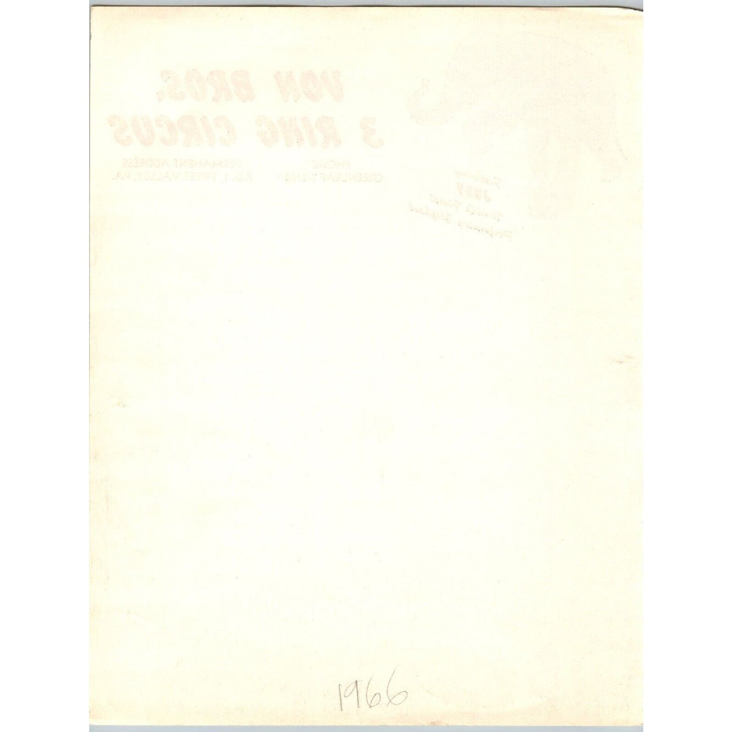Von Bros. 3 Ring Circus Letterhead c1966 "Judy" Performing Elephant Scarce