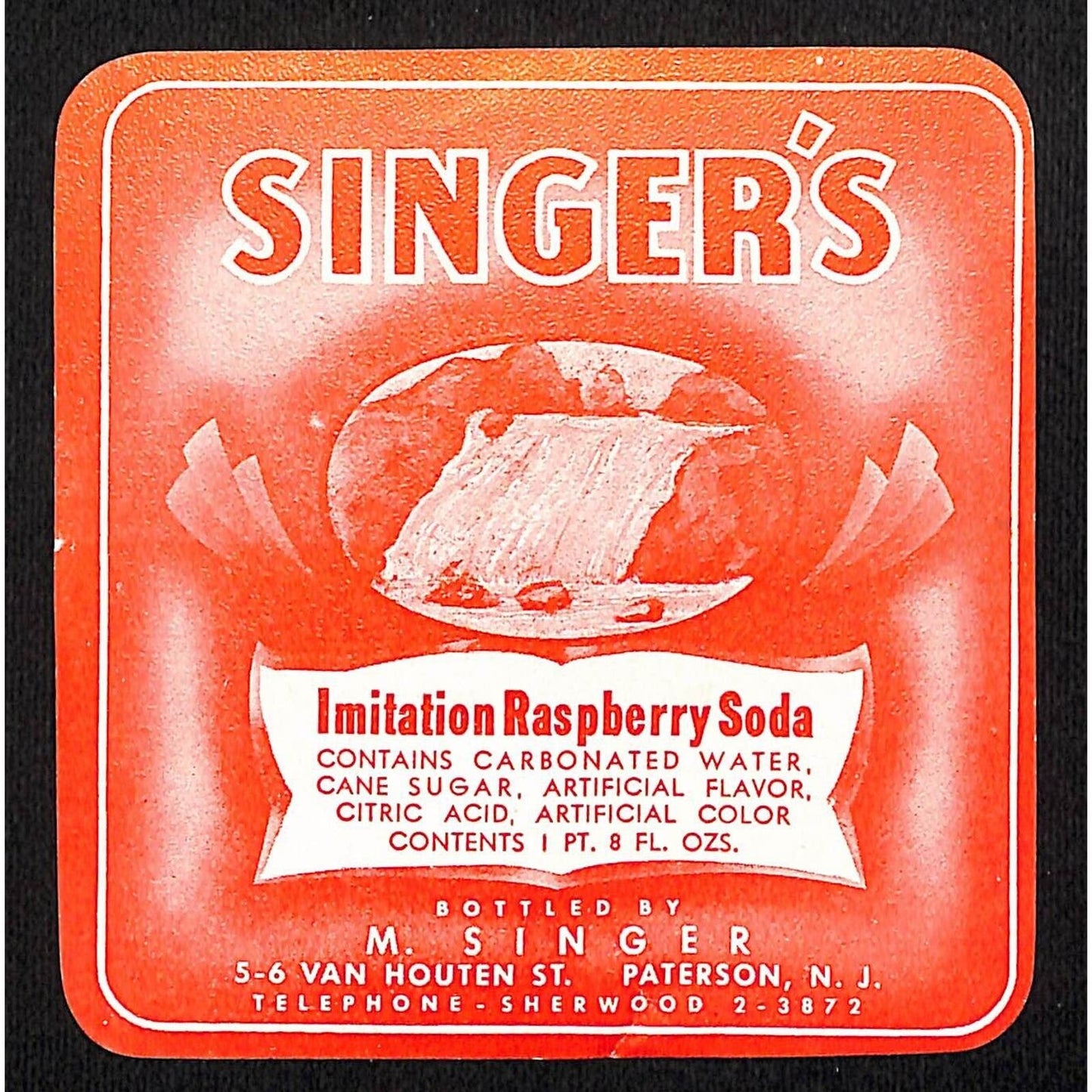 Singer's Imitation Raspberry Soda Paterson, NJ Paper Soda Label 1930's-40's