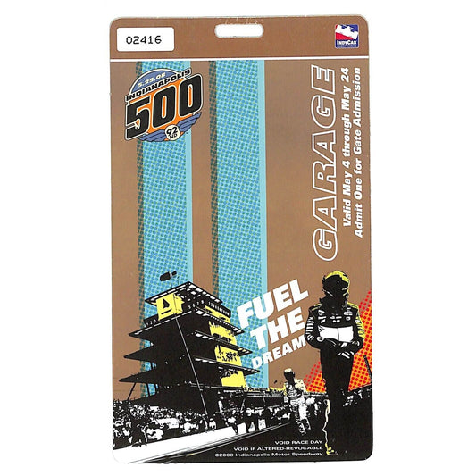 2008 Indy 500 Garage Access Ticket Pass Indianapolis IMS #2416 VGC