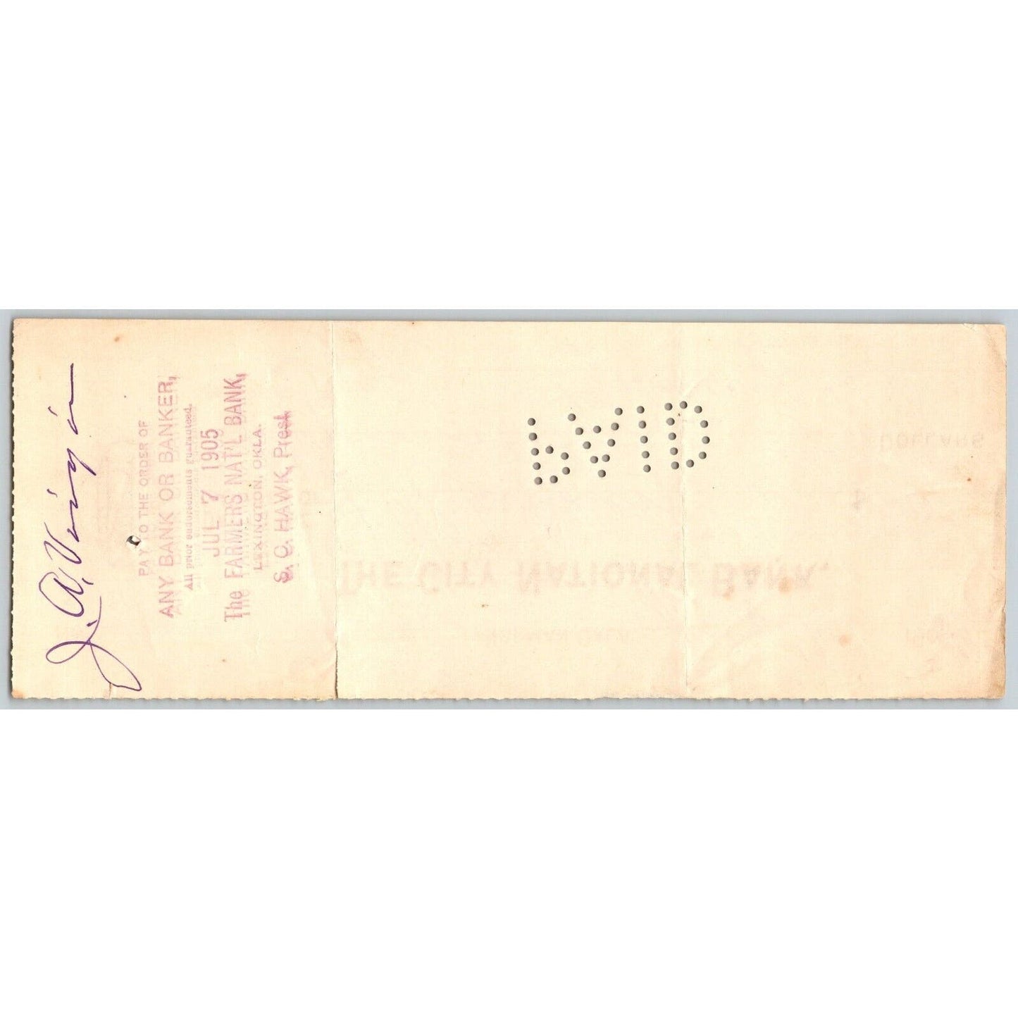 Norman, Oklahoma Territory 1905 $50 "City National Bank" Check Scarce
