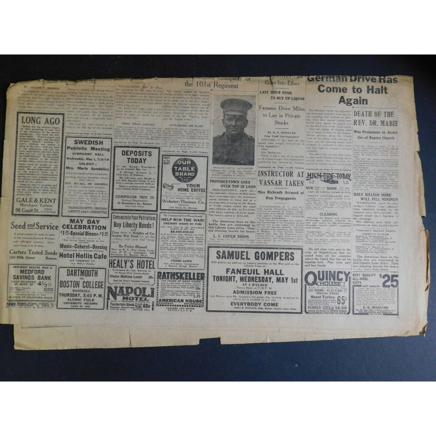 WWI Era Newspaper - The Boston Post - May 1 1918 - 4 pgs.