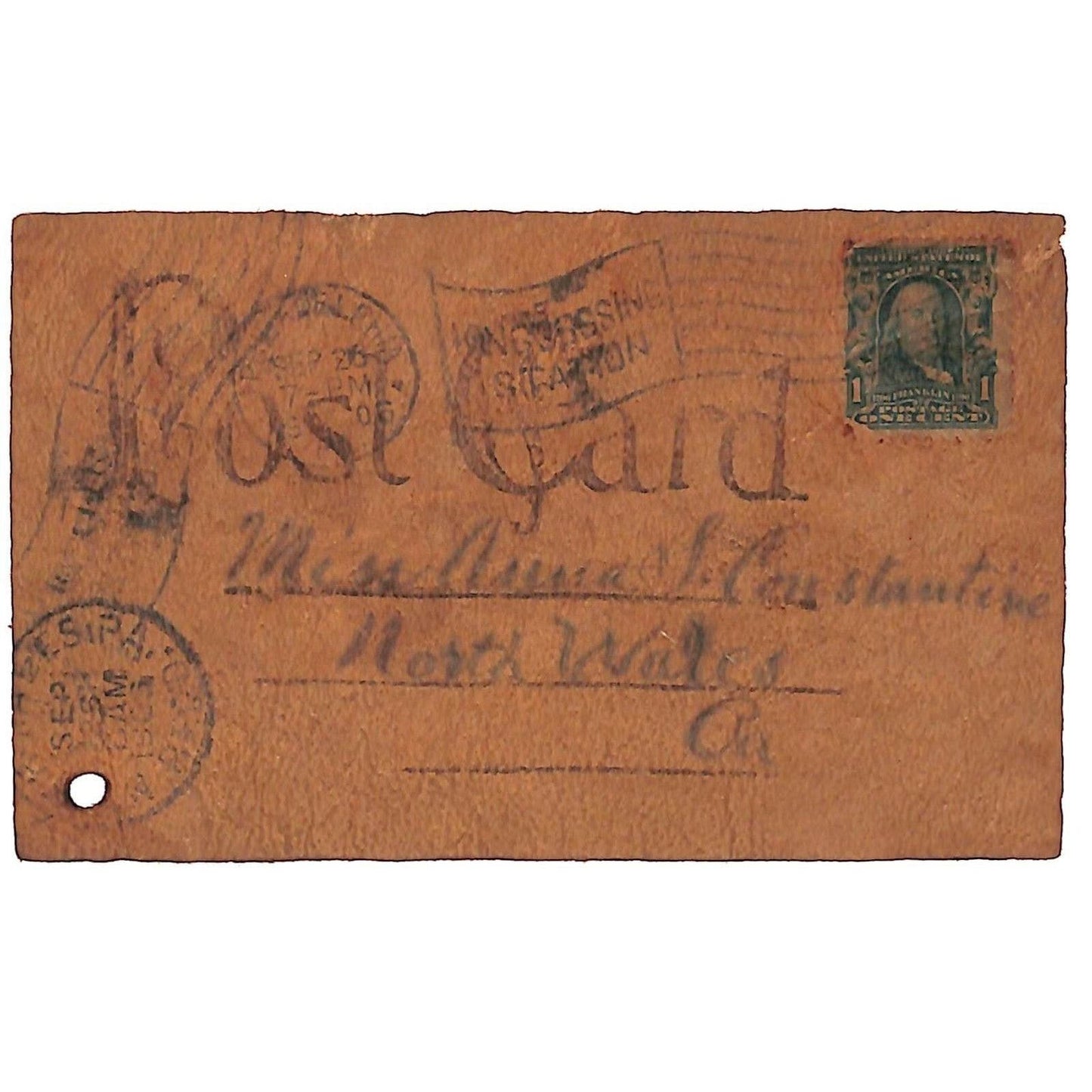 Funny Leather Postcard "Where We Meet In ____" Dutch Couple Kiss Windmill