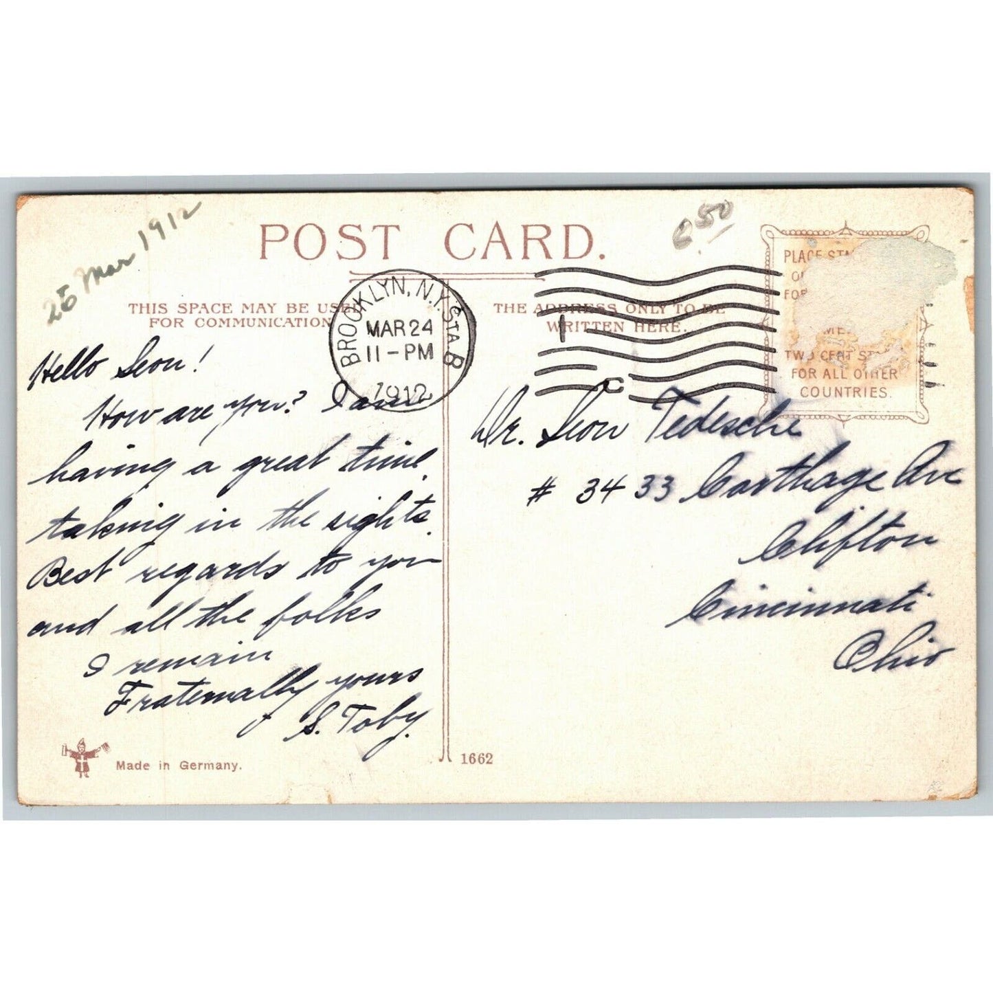 Vintage c1912 New York Postcard "Cooper Square"