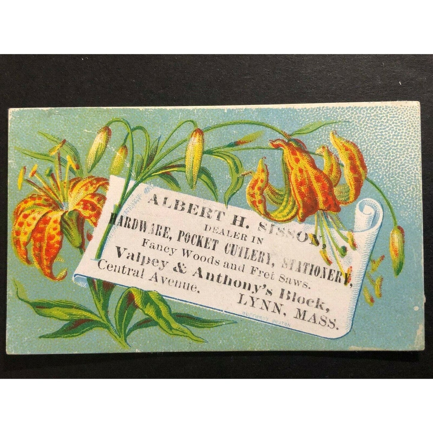 Albert H. Sisson Hardware, Pocket Cutlery Lynn, MASS Small Victorian Trade Card