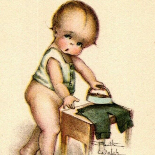 Vintage Postcard c1915 Infant Ironing Pants "When a Feller Needs a Friend"