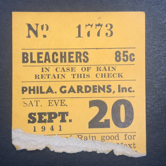 Auto Racing Rain Check Ticket Philadelphia Gardens 9/20 1941 Tony Williams #1773