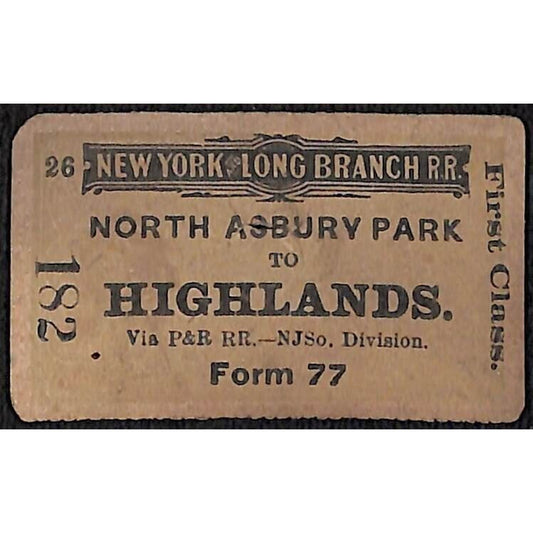 New York & Long Branch Railroad 1896 to Highlands / North Asbury Park #182