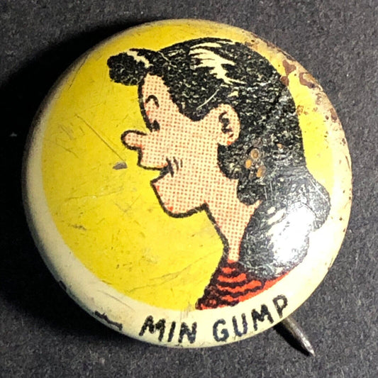 Min Gump Kellogg's Pep Cereal Steel Pinback Button c1945-47