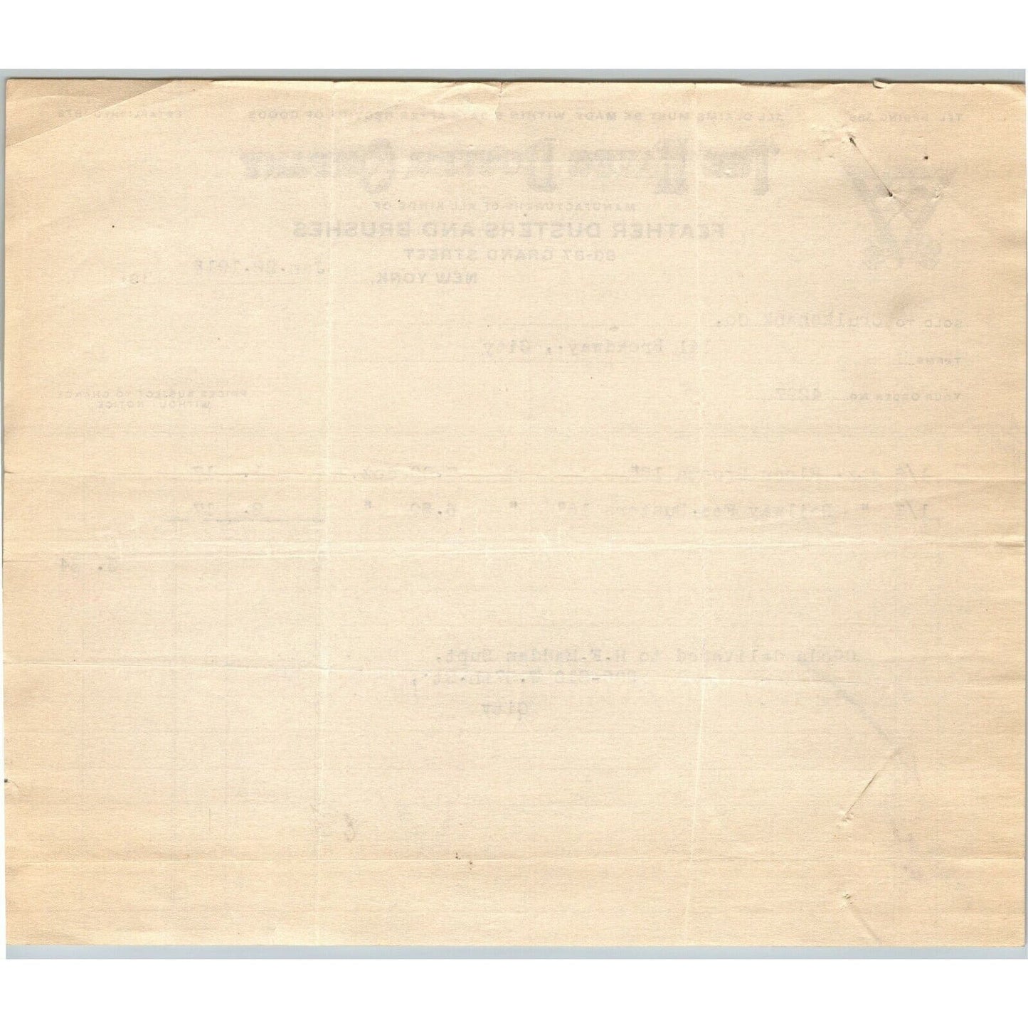 1915 "The Hayes Duster Co." Feather Brushes Billhead Letterhead Grand St. NYC