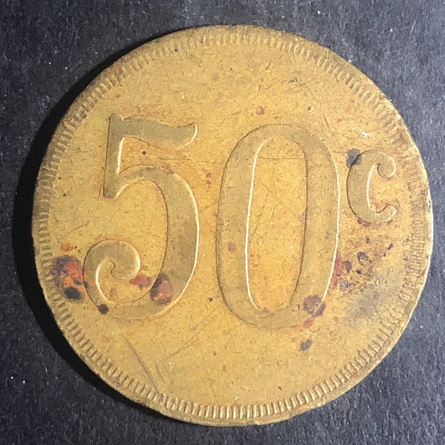Large Brass Double Sided "50" Gaming ?? Token 31mm