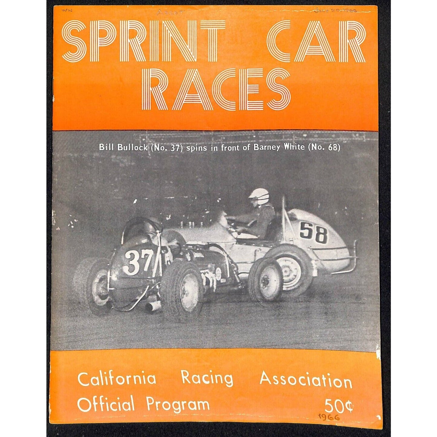 Scarce July 20 1966 Sprint Car Auto Racing CRA Program Ascot Gardena, CA 16pp.