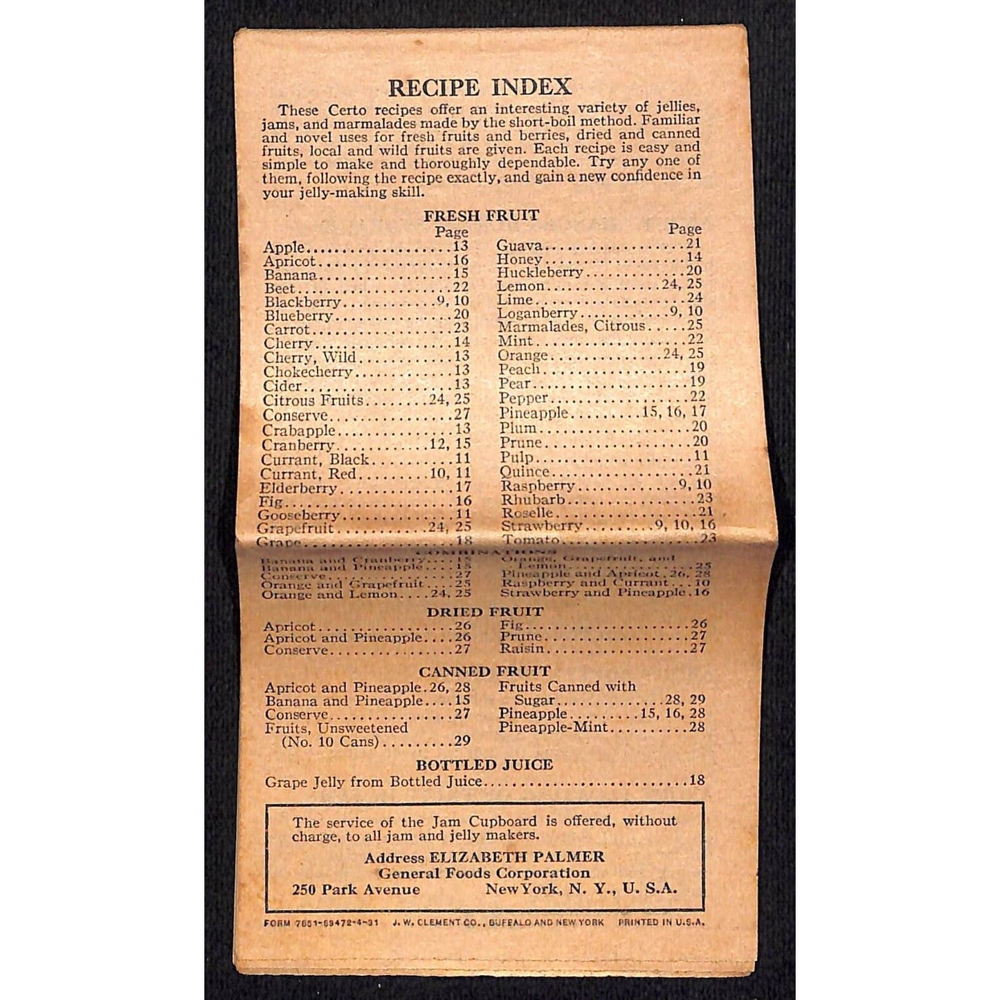 General Foods Certo Pectin Recipe Booklet 1931 31pp w/ Original Sleeve