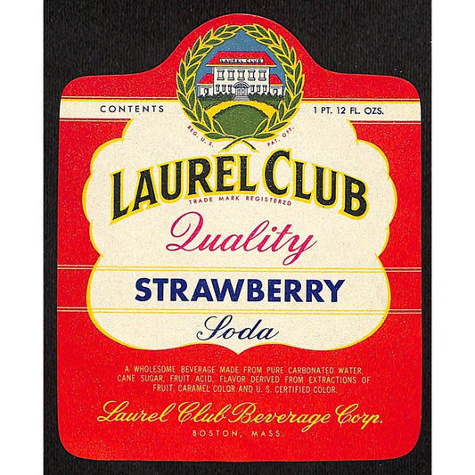 Laurel Club Strawberry Soda Paper Label Boston, MASS c1940's