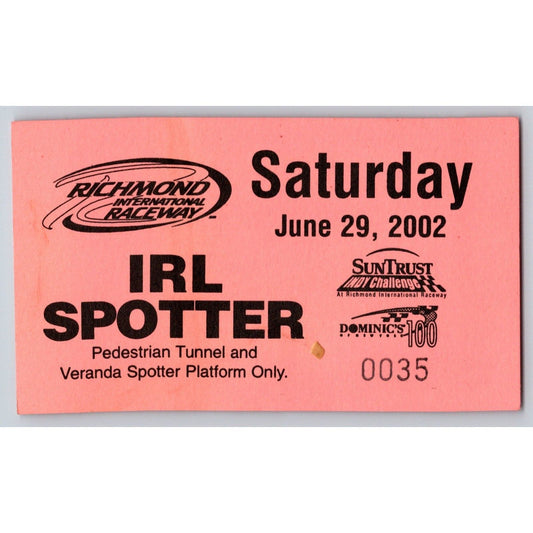 2002 Richmond International Raceway 6/29 IRL Spotter ID Card #35 Scarce