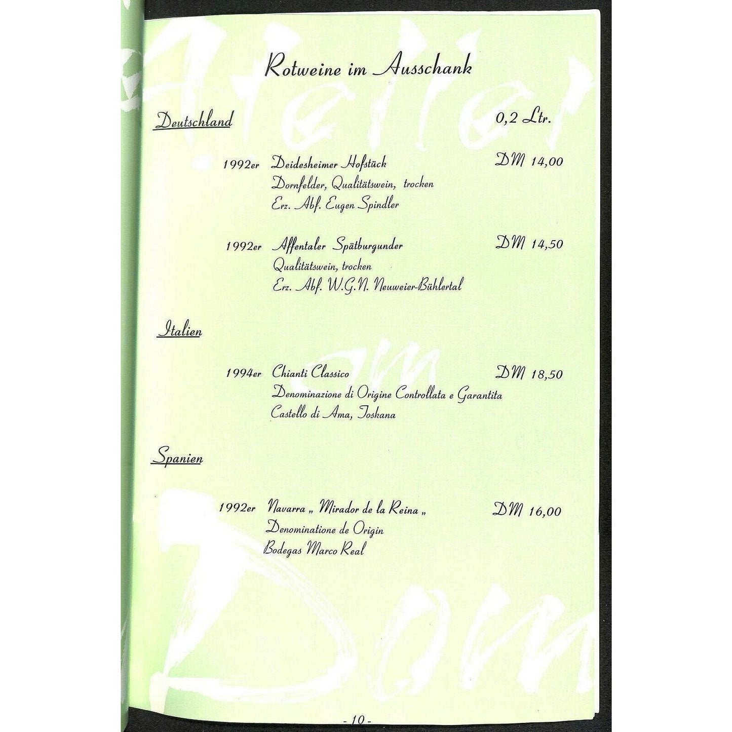 Dom-Hotel Koln-Cologne Restaurant Menu c1996 "Atelier on Dom"