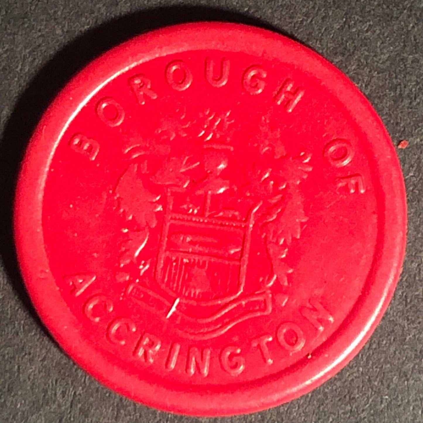 Accrington Transport England Plastic Token Red 1D 22mm c50's-60's