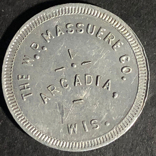 W.P. Massuere Co. Arcadia, Wis. G/F 25c In Merchandise Aluminum Token - 26mm