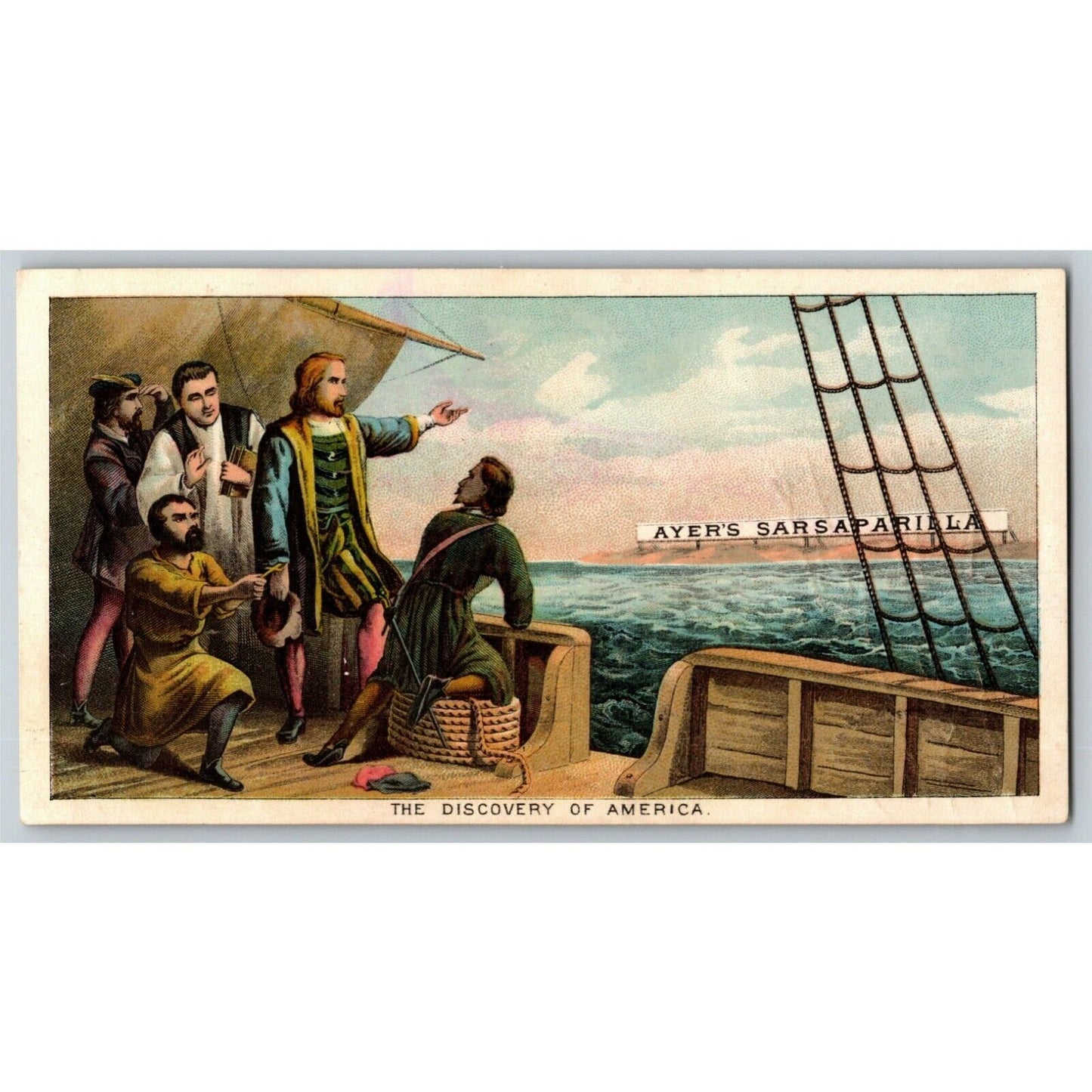 Ayer's Sarsaparilla Columbus Discovers America Ship at Sea Victorian Trade Card