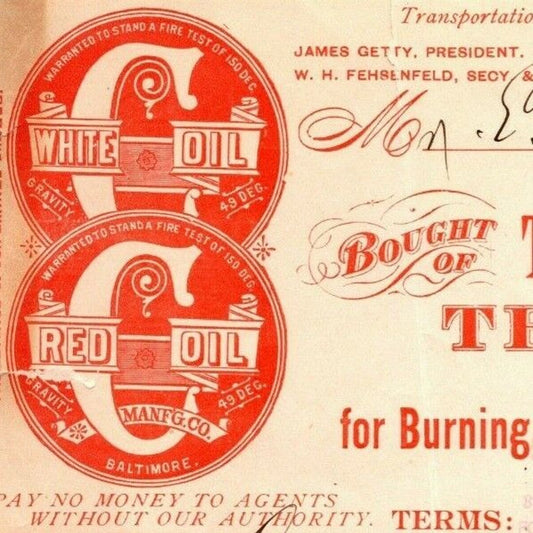 1897 Letterhead Bill Statement Red "C" Oil Mfg. Co. Baltimore - Ephraim Baker*