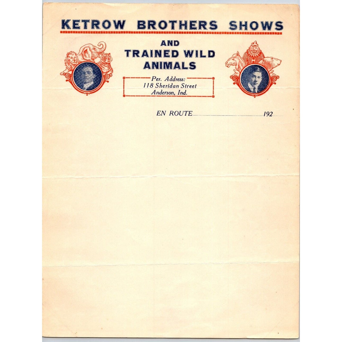 Ketrow Brothers Shows Trained Wild Animals Circus Letterhead c1920's Scarce