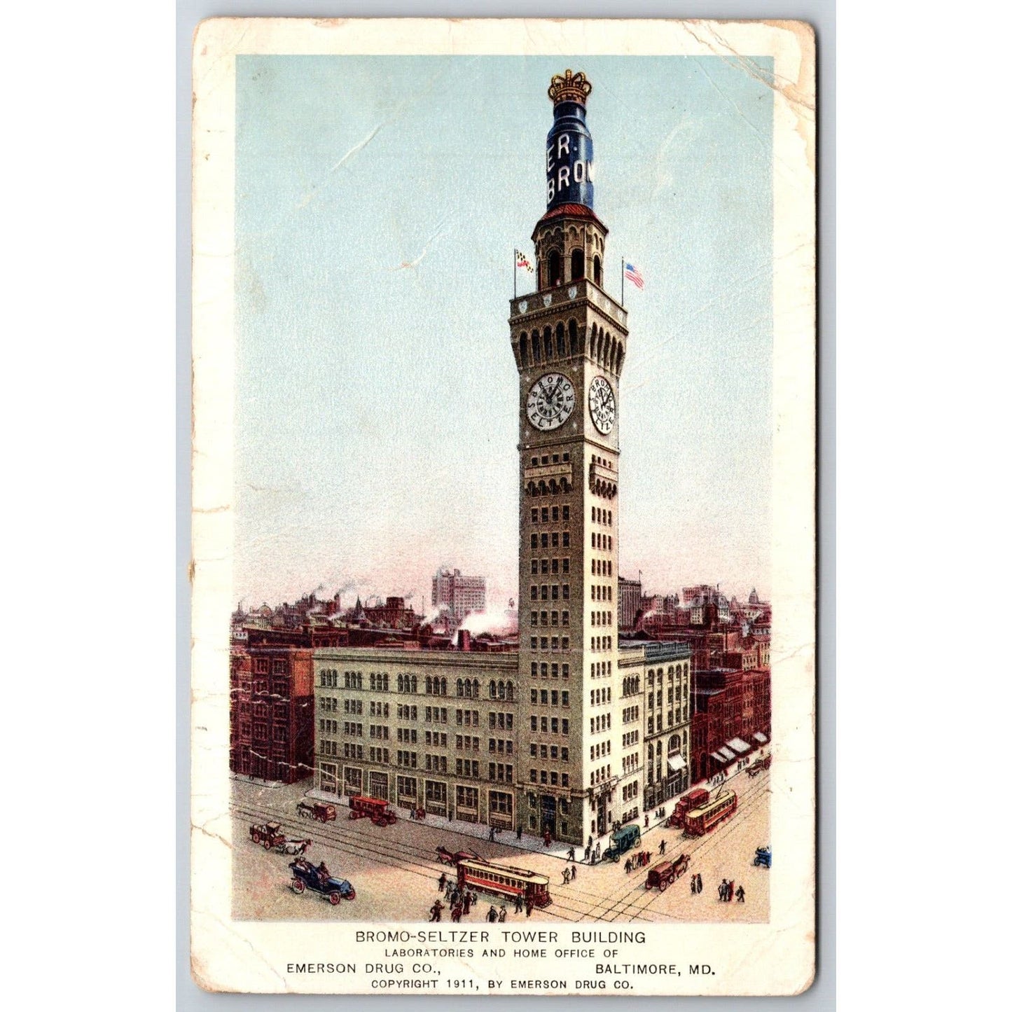 Bromo Seltzer Tower Building Baltimore Advertising Postcard c1911-15