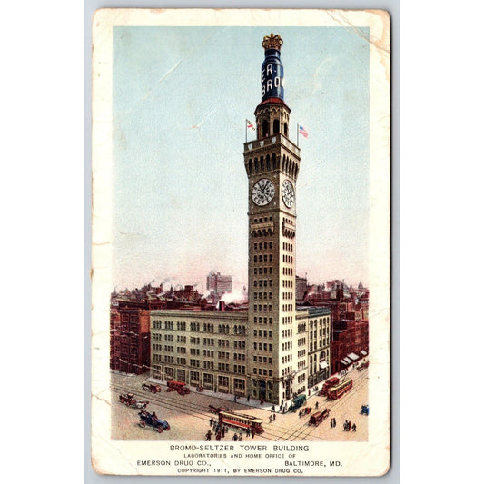Bromo Seltzer Tower Building Baltimore Advertising Postcard c1911-15