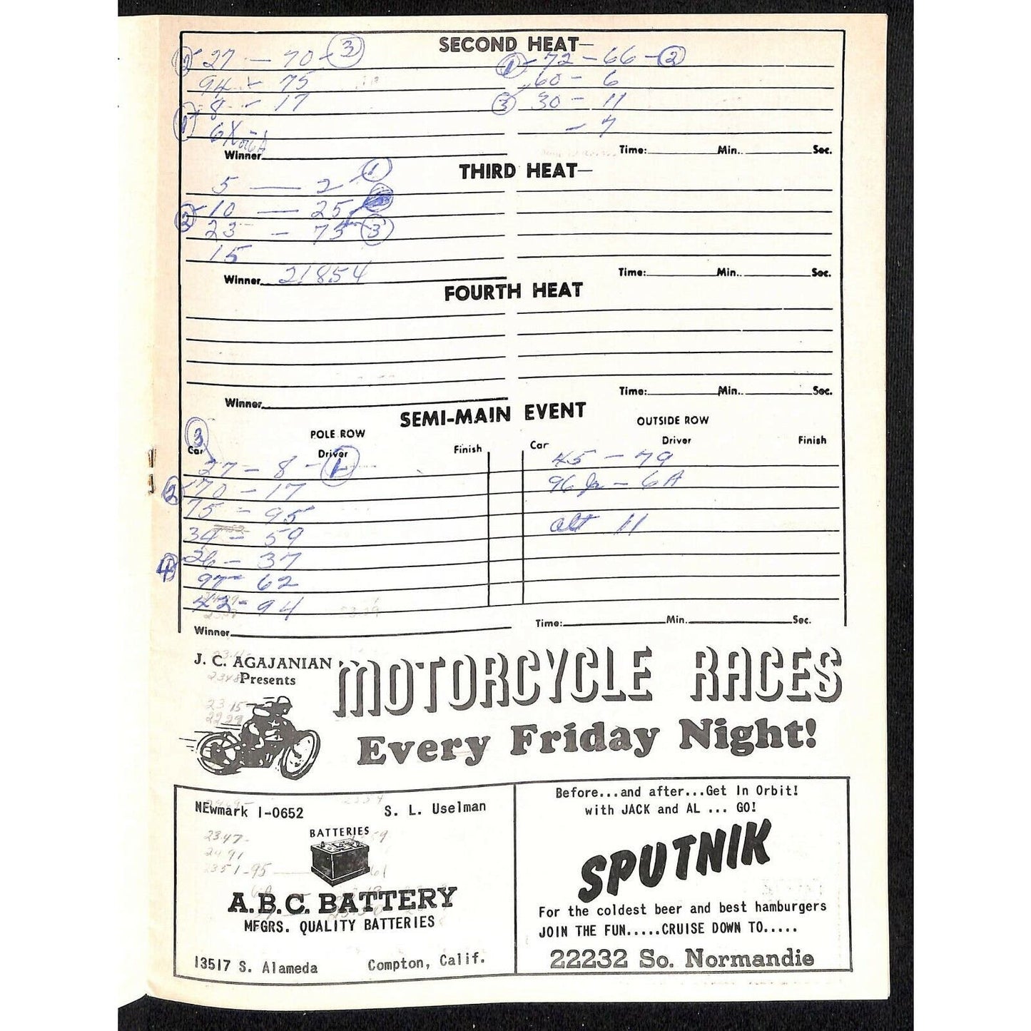 Scarce July 8 1961 Auto Racing CRA Big Car Program Ascot Gardena, CA 12pp