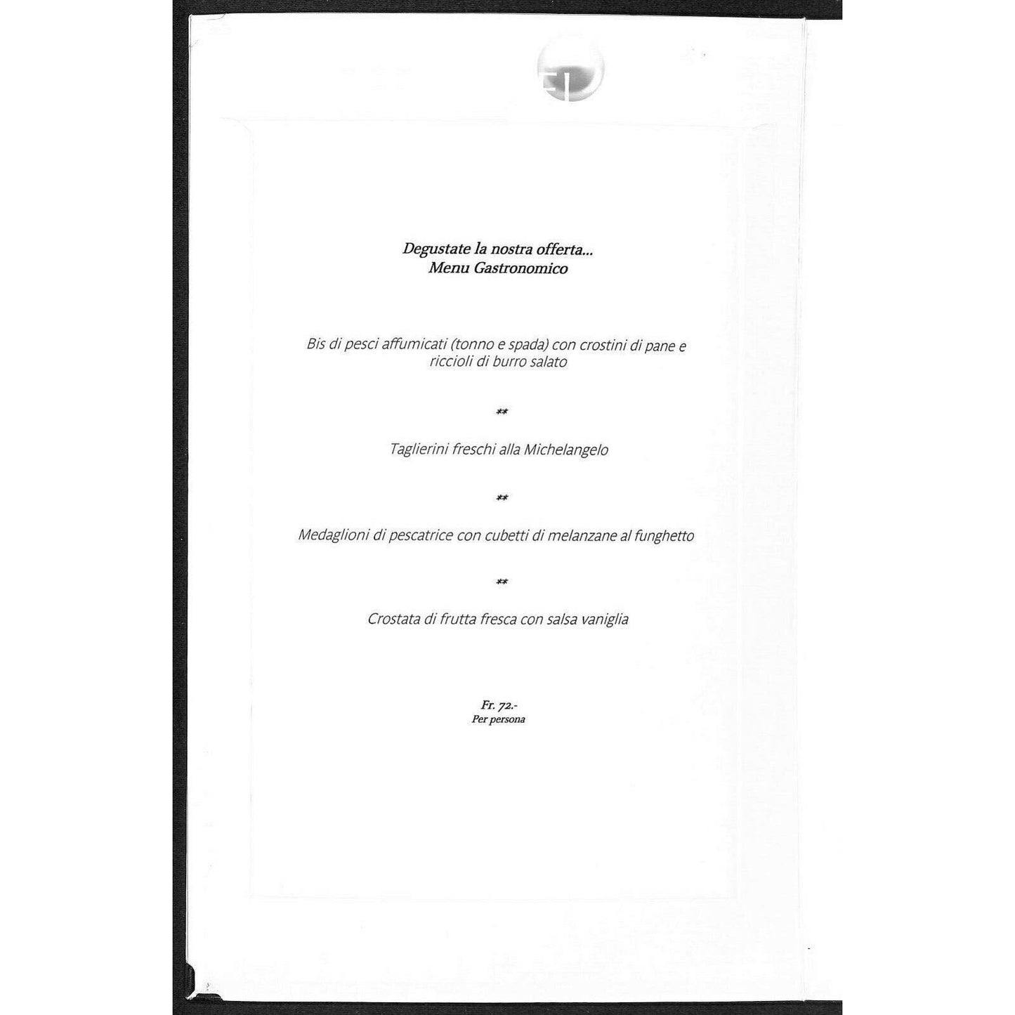 Casinò Lugano Large Stiff Panel Dinner Menu Italian Restaurant Switzerland