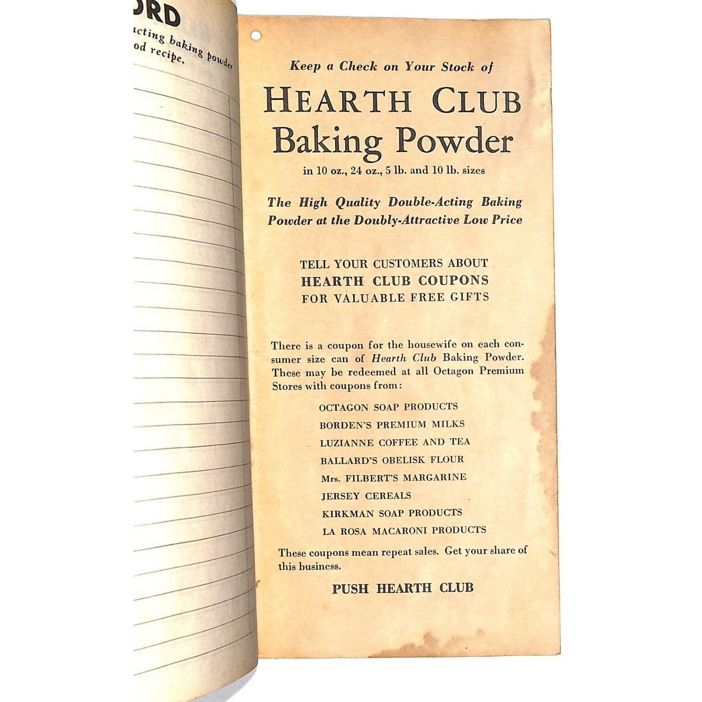 Hearth Club / Rumford Baking Powder / Noctil Dishwashing Notebook c1944