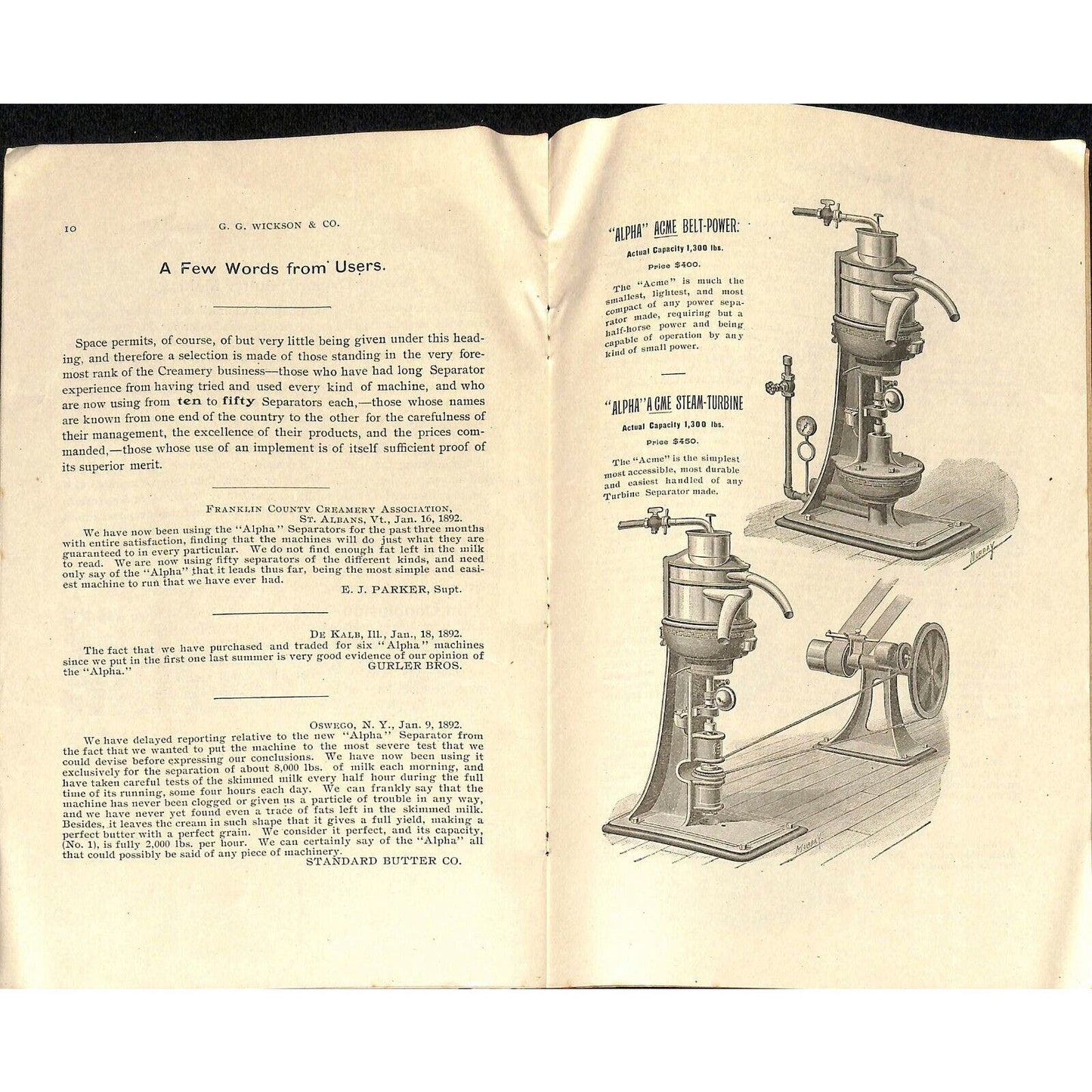 Scarce 1892 "De Laval Cream Separators Catalog" Wickson Los Angeles, CA 16pp VGC