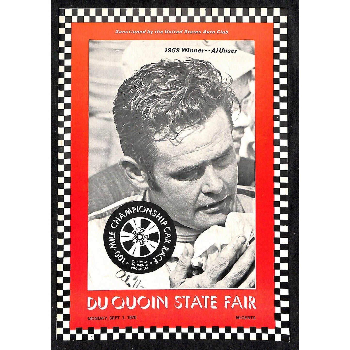 Scarce Sept 71970 USAC Du Quoin State Fair Auto Race Program Al Unser Cover