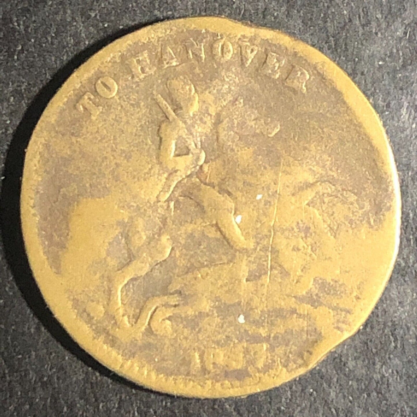 Queen Victoria 1849 "To Hanover" (Hanover Jack) Token 22mm Very Worn