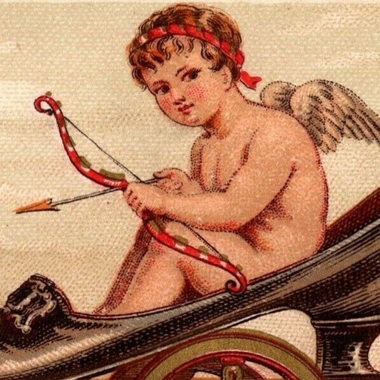 E.C. Jewett, Boots & Shoes, Woodstock, ILL Birds Cupid Victorian Trade Card