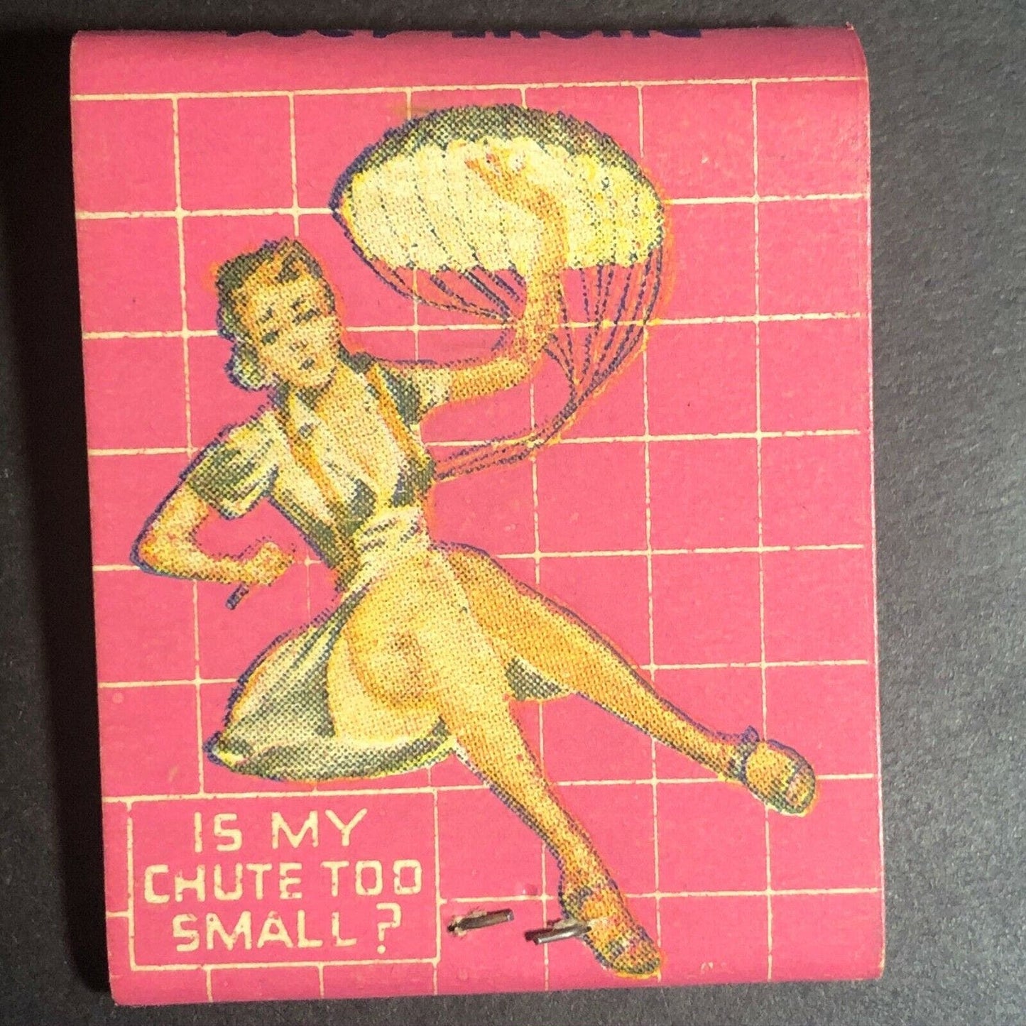 1940's-50's Full Matchbook "Is My Chute Too Small?" Center Dry Cleaners Meriden